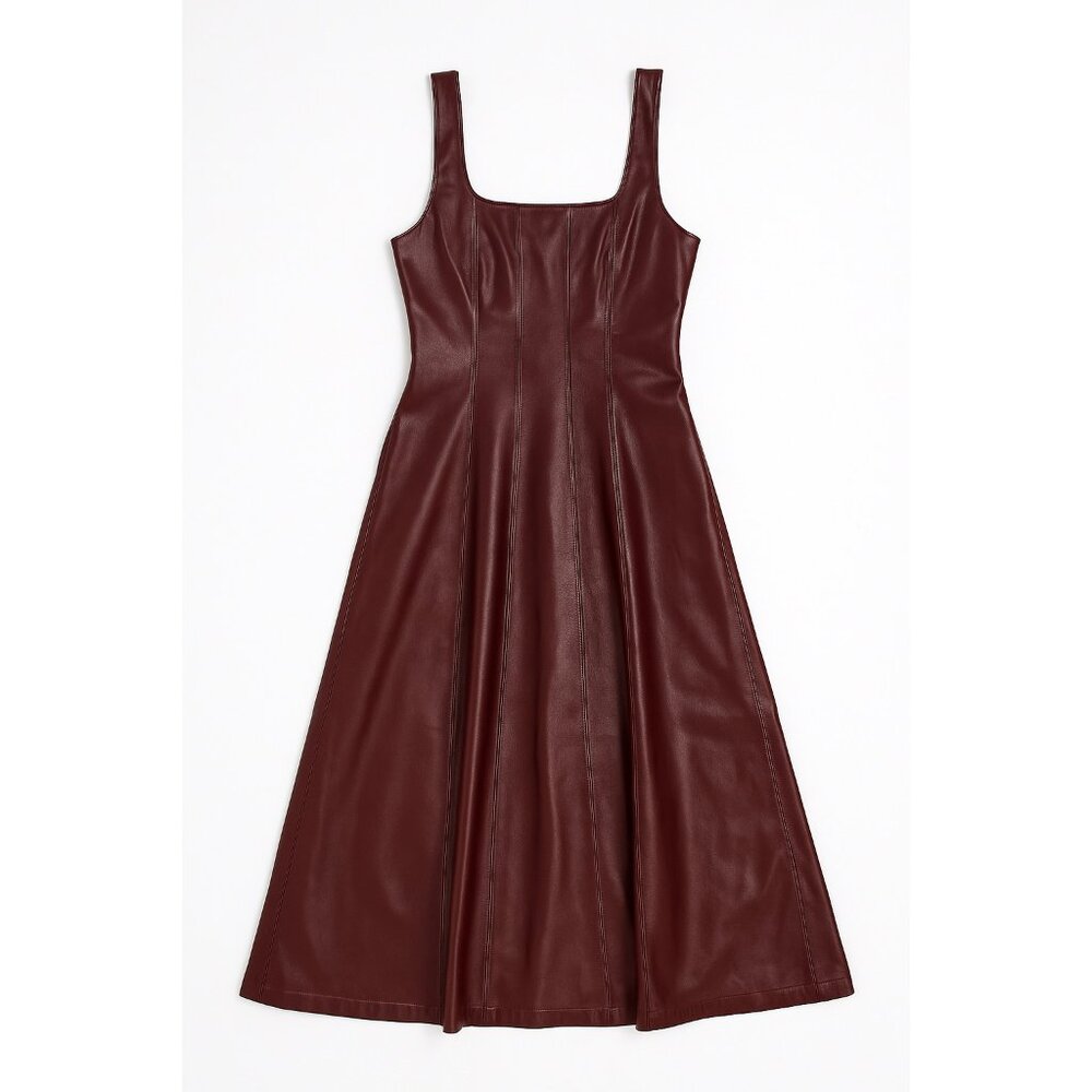 7 For All Mankind Vegan Leather Midi Dress | Burgundy | NWT